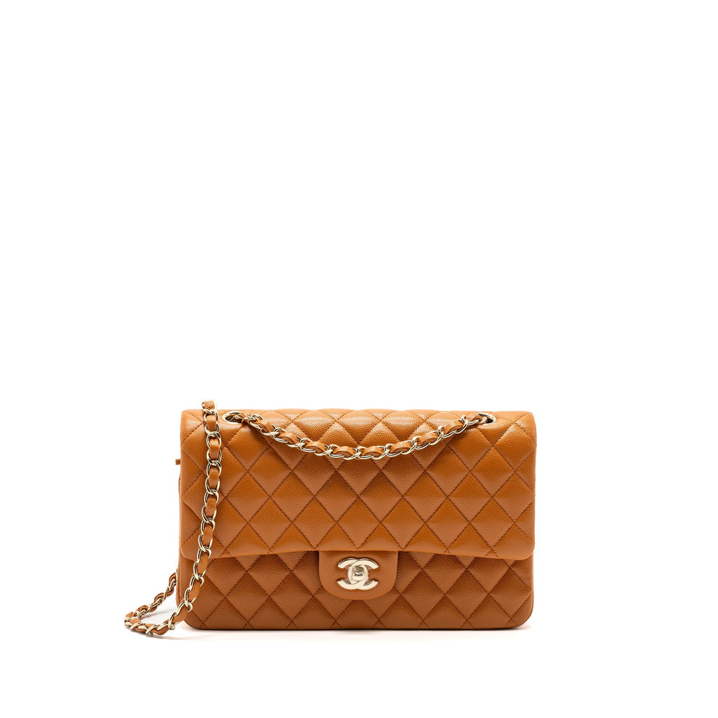CHANEL MEDIUM CLASSIC DOUBLE FLAP BAG CAVIAR CARAMEL LGHW(MICROCHIP)