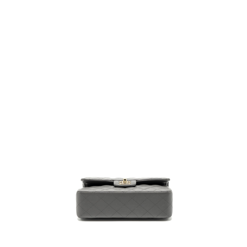 CHANEL 22A SMALL CLASSIC DOUBLE FLAP BAG LAMBSKIN GREY LGHW (MICROCHIP)