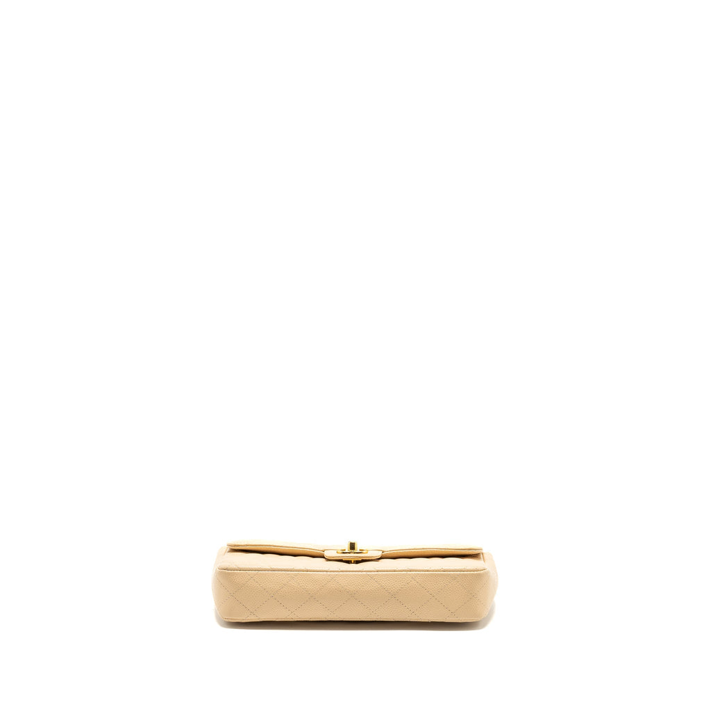 CHANEL EAST-WEST FLAP SHOULDER BAG CAVIAR BEIGE GHW
