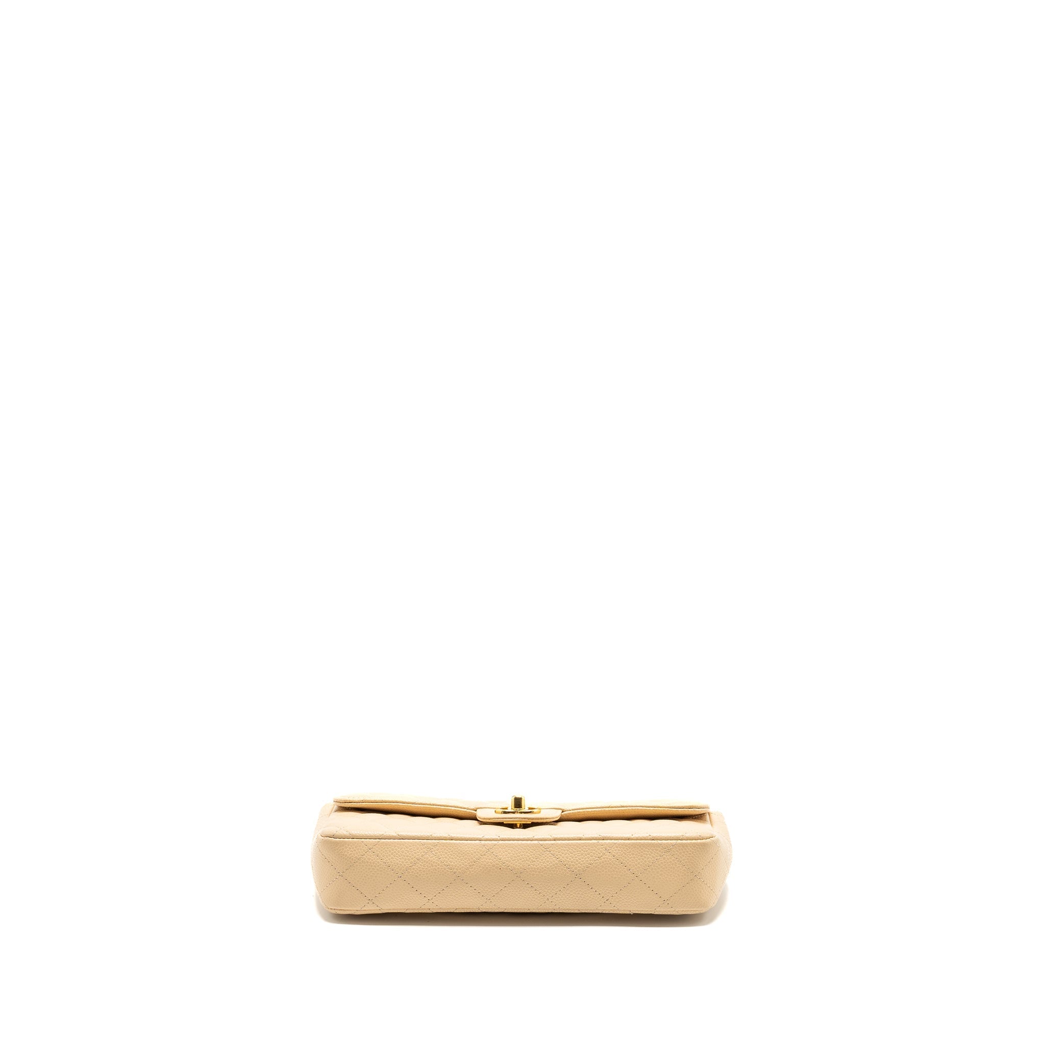 CHANEL EAST-WEST FLAP SHOULDER BAG CAVIAR BEIGE GHW