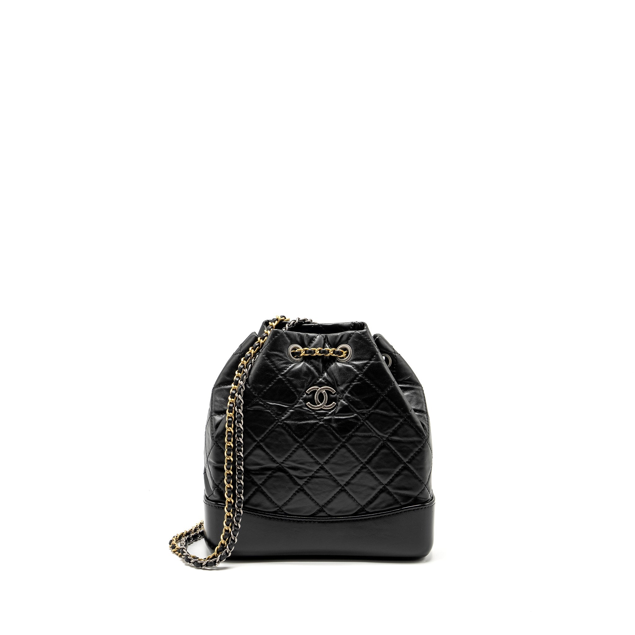 CHANEL SMALL GABRIELLE BACKPACK CALFSKIN BLACK MULTICOLOUR HARDWARE (MICROCHIP)