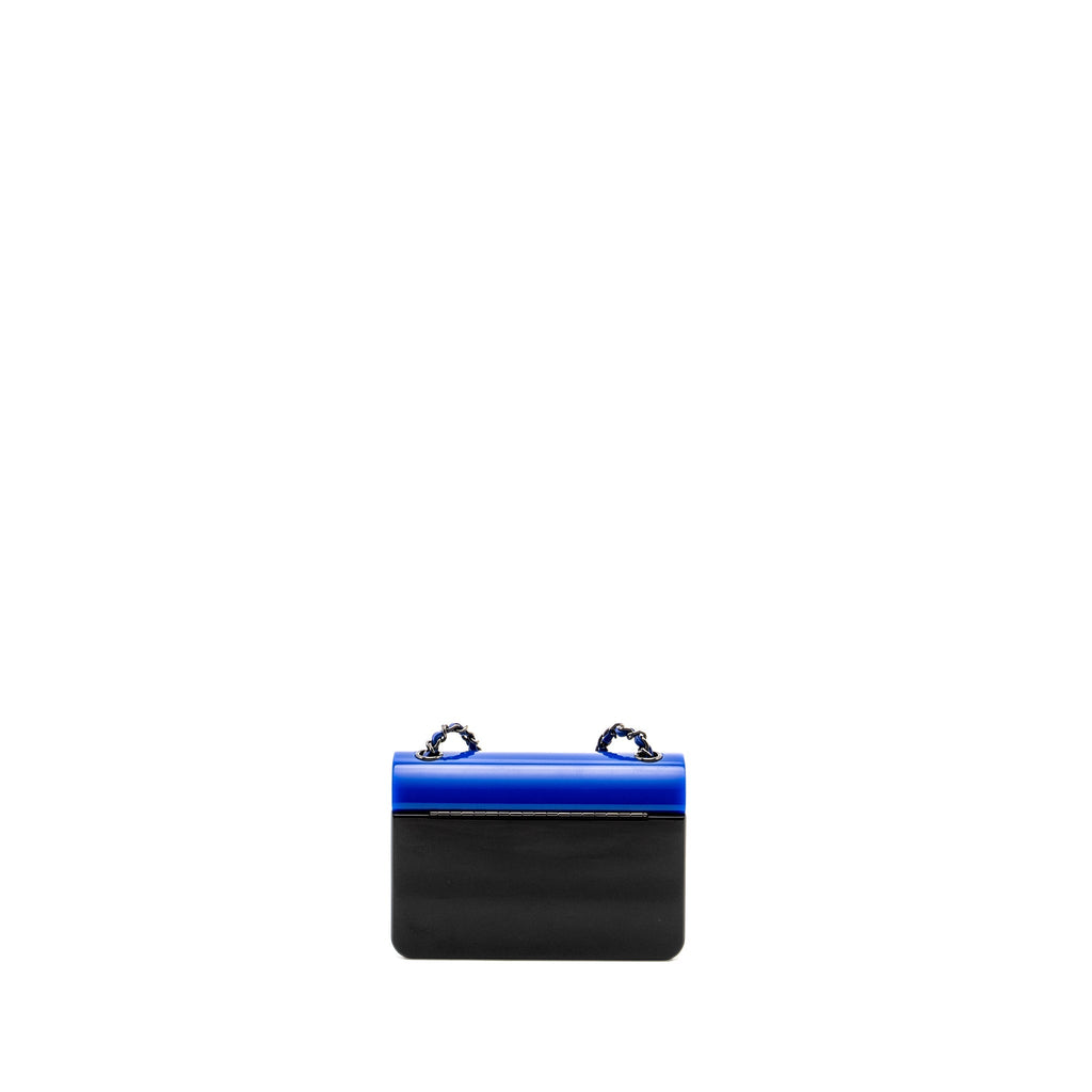 CHANEL 21K PLEXI FLAP EVENING BAG BLUE/BLACK WITH BLACK HARDWARE (MICROCHIP)