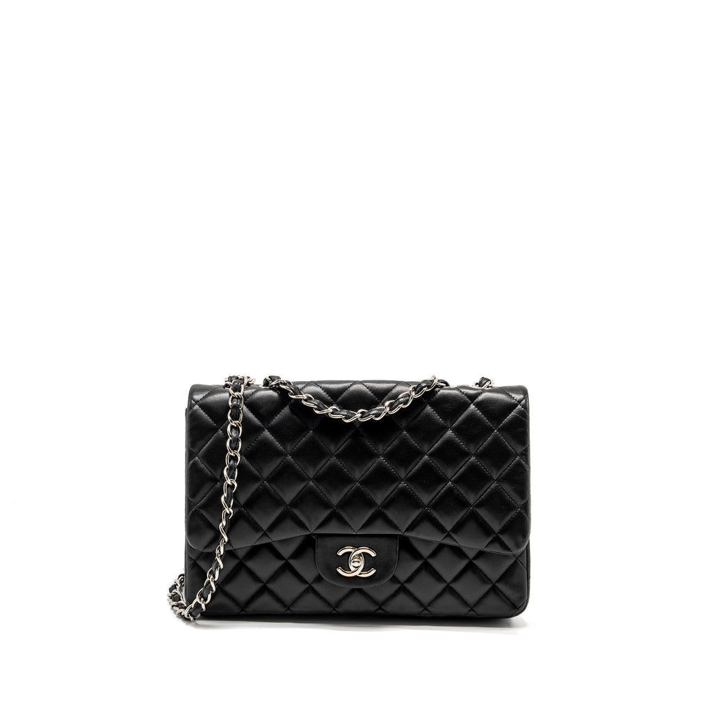 CHANEL JUMBO CLASSIC SINGLE FLAP BAG LAMBSKIN BLACK SHW