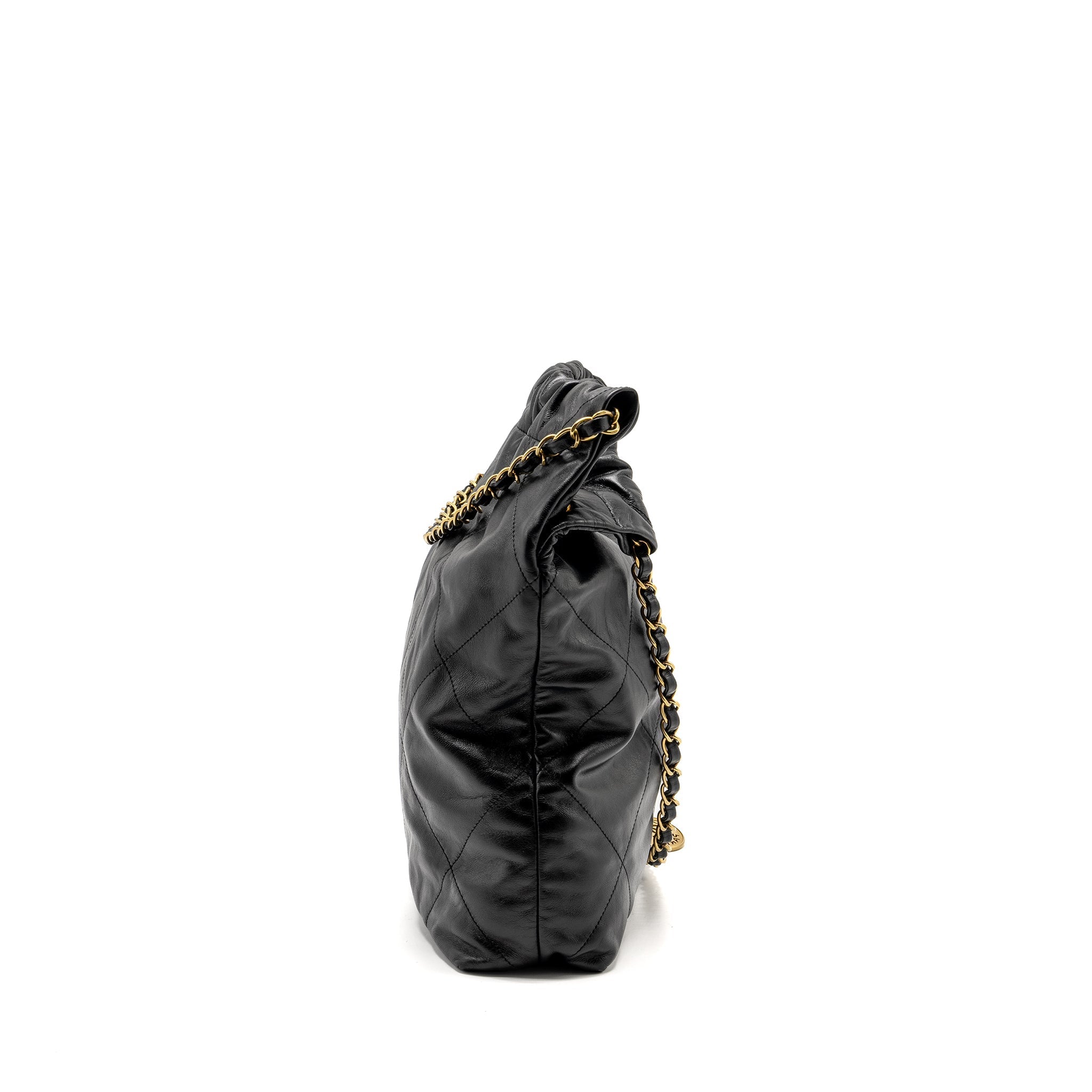 CHANEL MEDIUM 22 BAG SHINY CALFSKIN BLACK GHW (MICROCHIP)