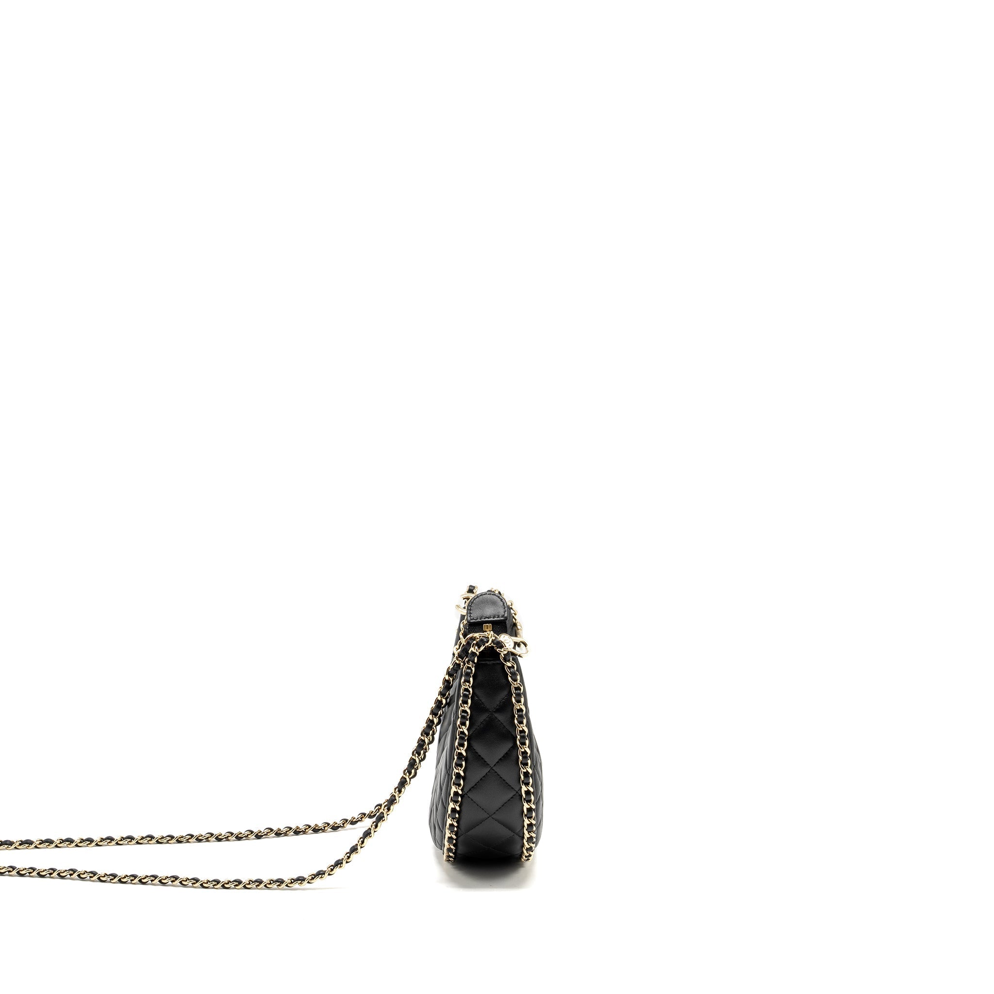 CHANEL SMALL MOON HOBO BAG LAMBSKIN BLACK LGHW (MICROCHIP)