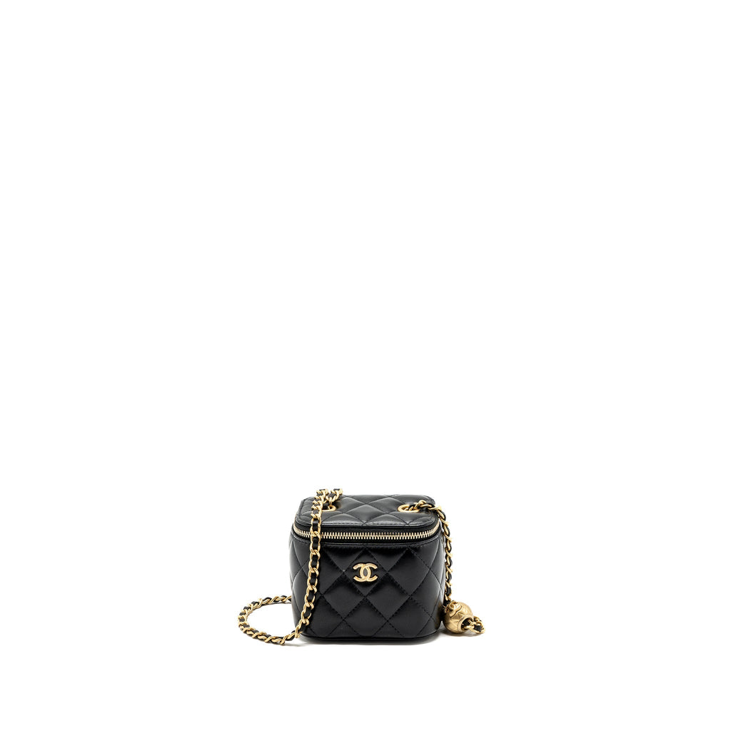 CHANEL PEARL CRUSH MINI VANITY WITH CHAIN LAMBSKIN BLACK GHW