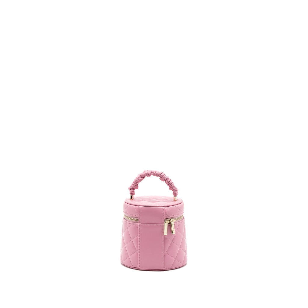 CHANEL TOP HANDLE ROUND VANITY CASE LAMBSKIN PINK LGHW