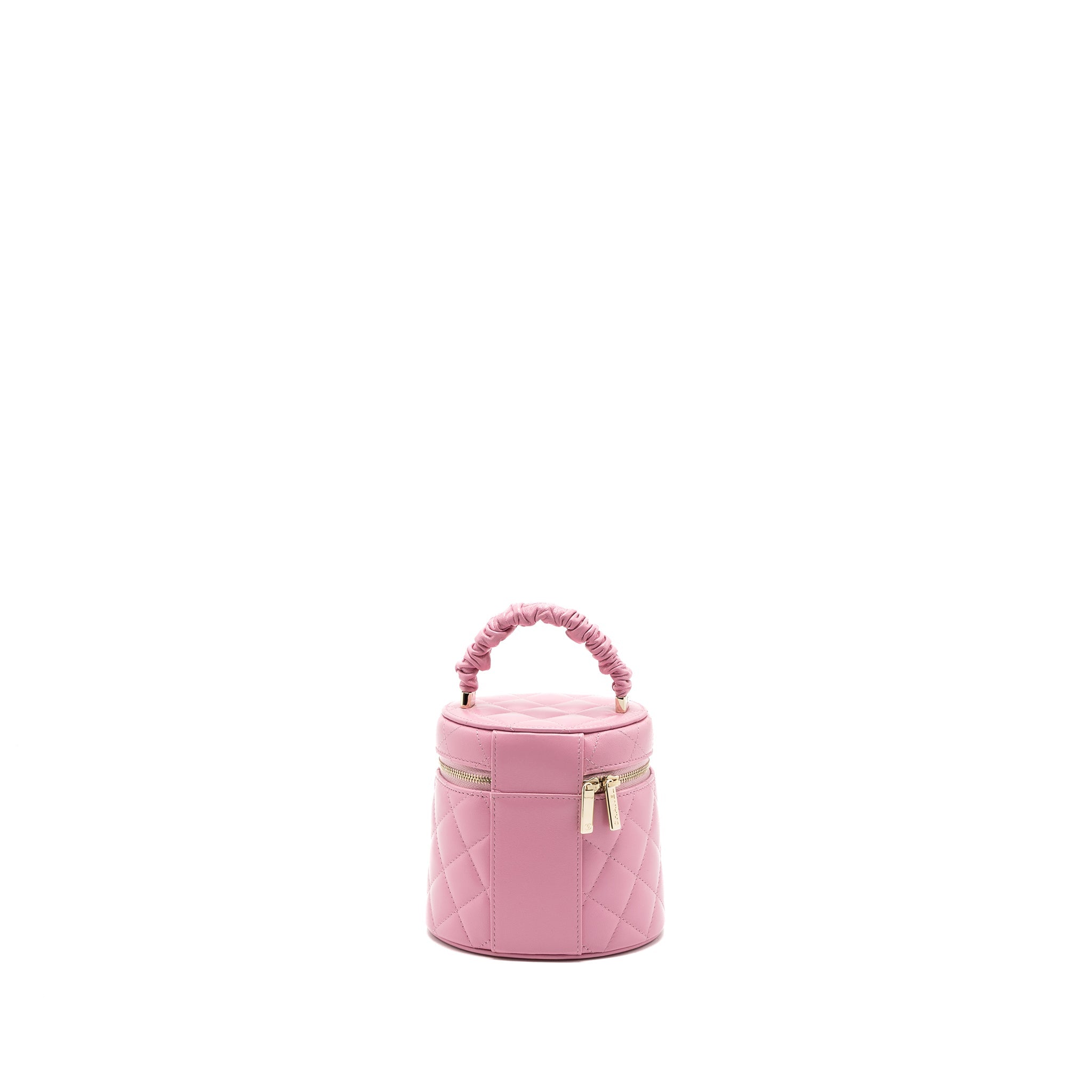 CHANEL TOP HANDLE ROUND VANITY CASE LAMBSKIN PINK LGHW
