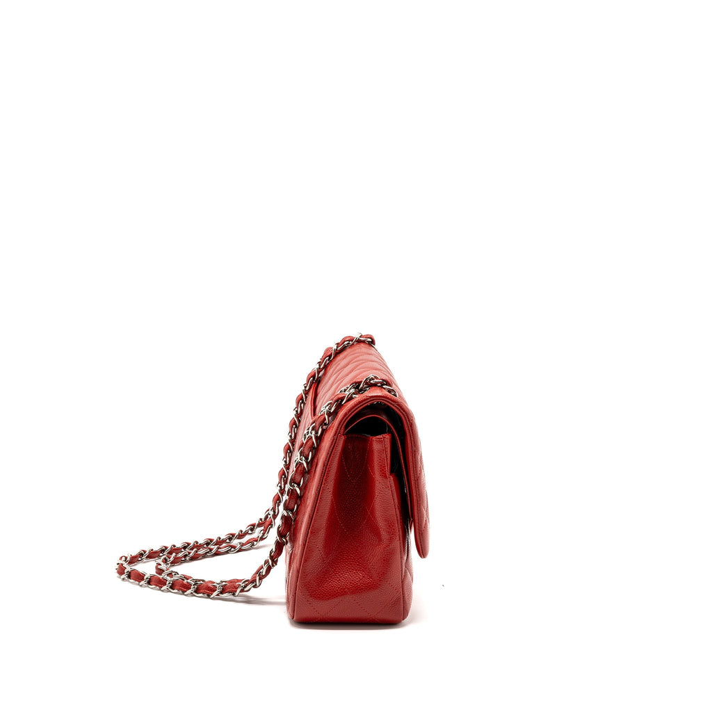 CHANEL CLASSIC JUMBO DOUBLE FLAP BAG CAVIAR RED SHW