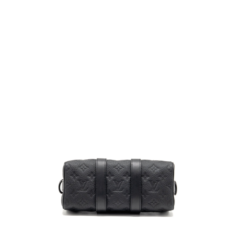 LOUIS VUITTON KEEPALL BANDOULIERE 25 MONOGRAM TAURILLON LEATHER BLACK WITH BLACK HARDWARE