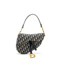 DIOR MEDIUM SADDLE BAG BLUE OBLIQUE JACQUARD CANVAS GHW