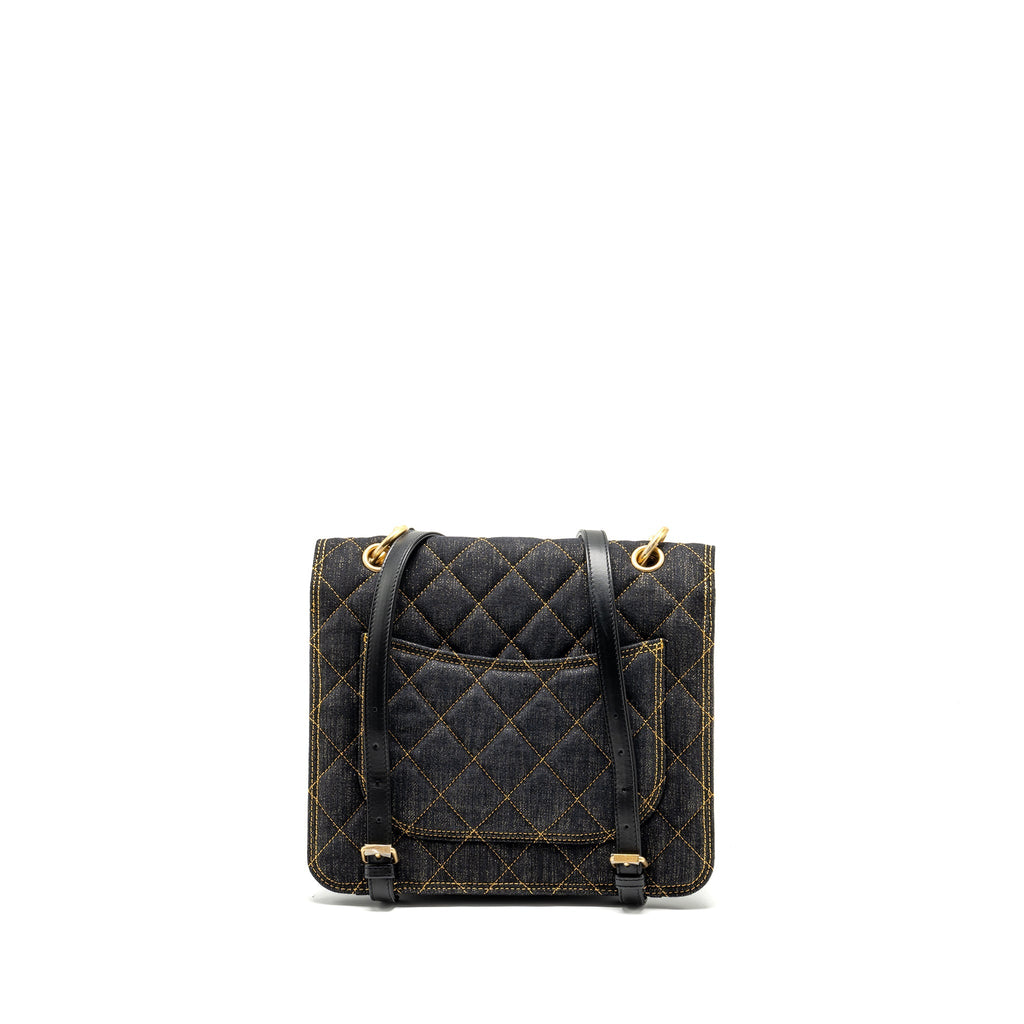CHANEL 23S FLAP BACKPACK DENIM DARK BLUE WITH BRUSHED GHW (MICROCHIP)