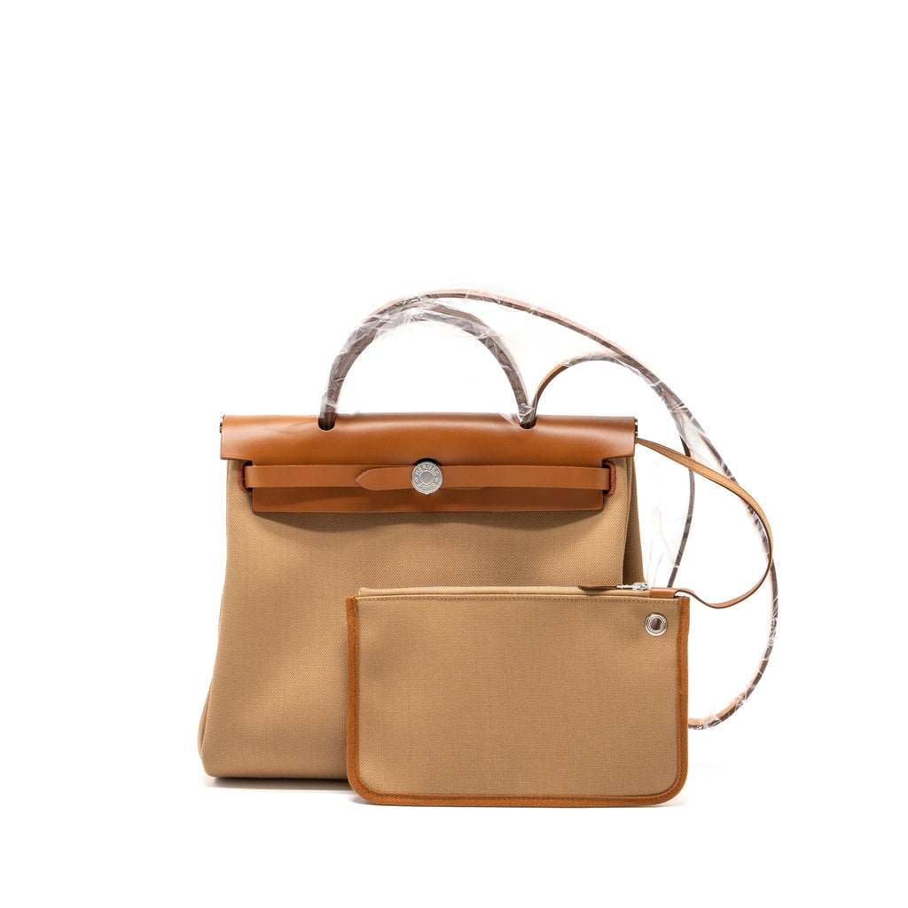 HERMES HERBAG 31 ZIP BAG CANVAS/HUNTER CHAI/FAUVE SHW