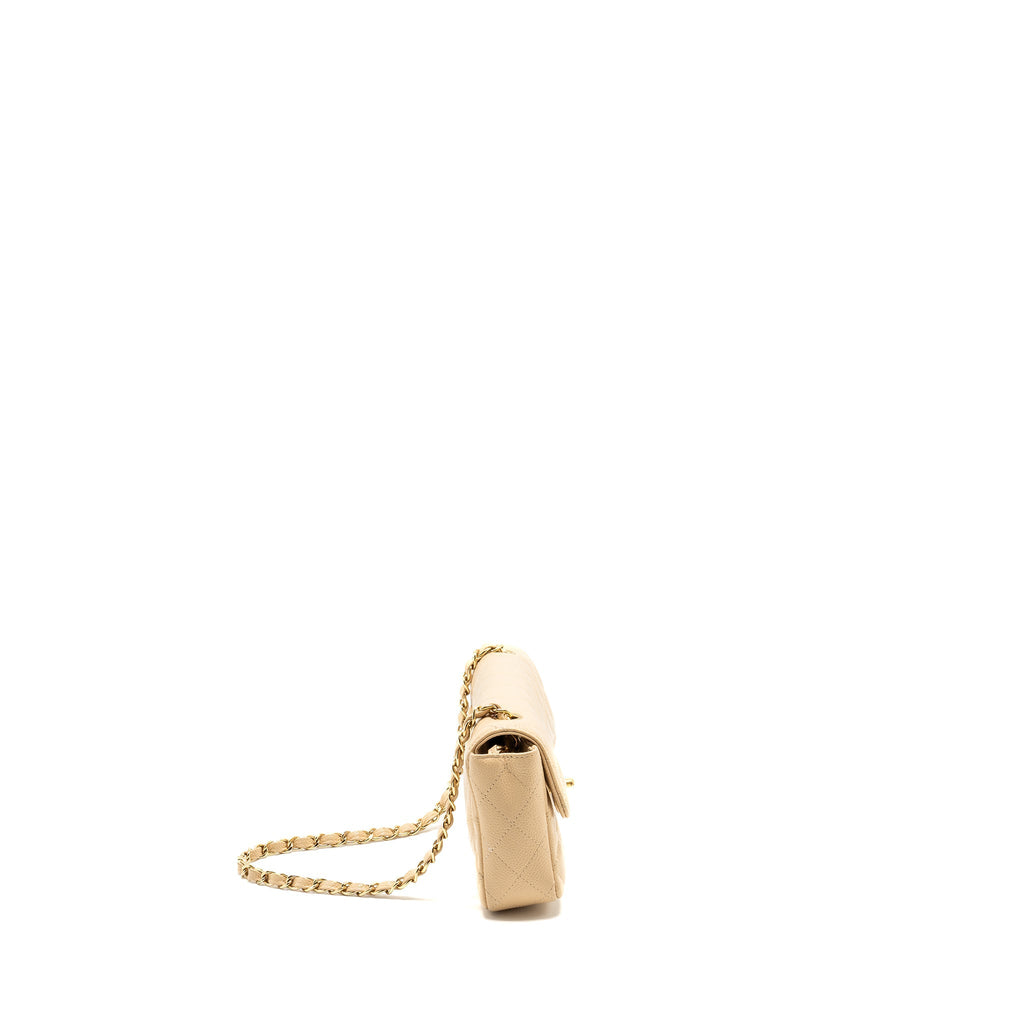 CHANEL EAST-WEST FLAP SHOULDER BAG CAVIAR BEIGE GHW
