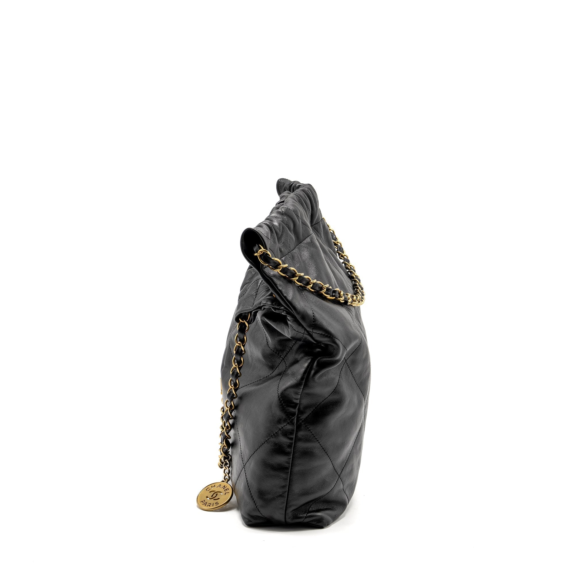 CHANEL MEDIUM 22 BAG SHINY CALFSKIN BLACK GHW (MICROCHIP)