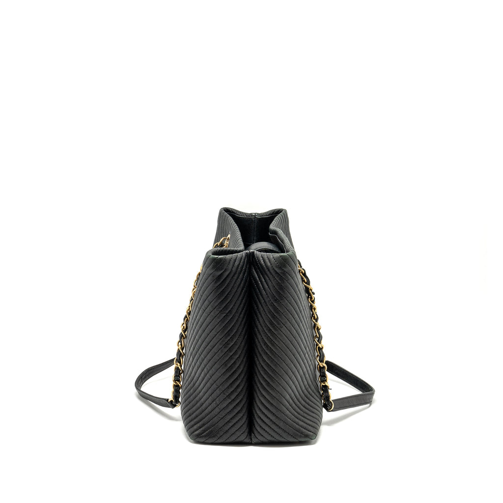 CHANEL CHEVRON SHOPPING TOTE BAG GOATSKIN BLACK GHW