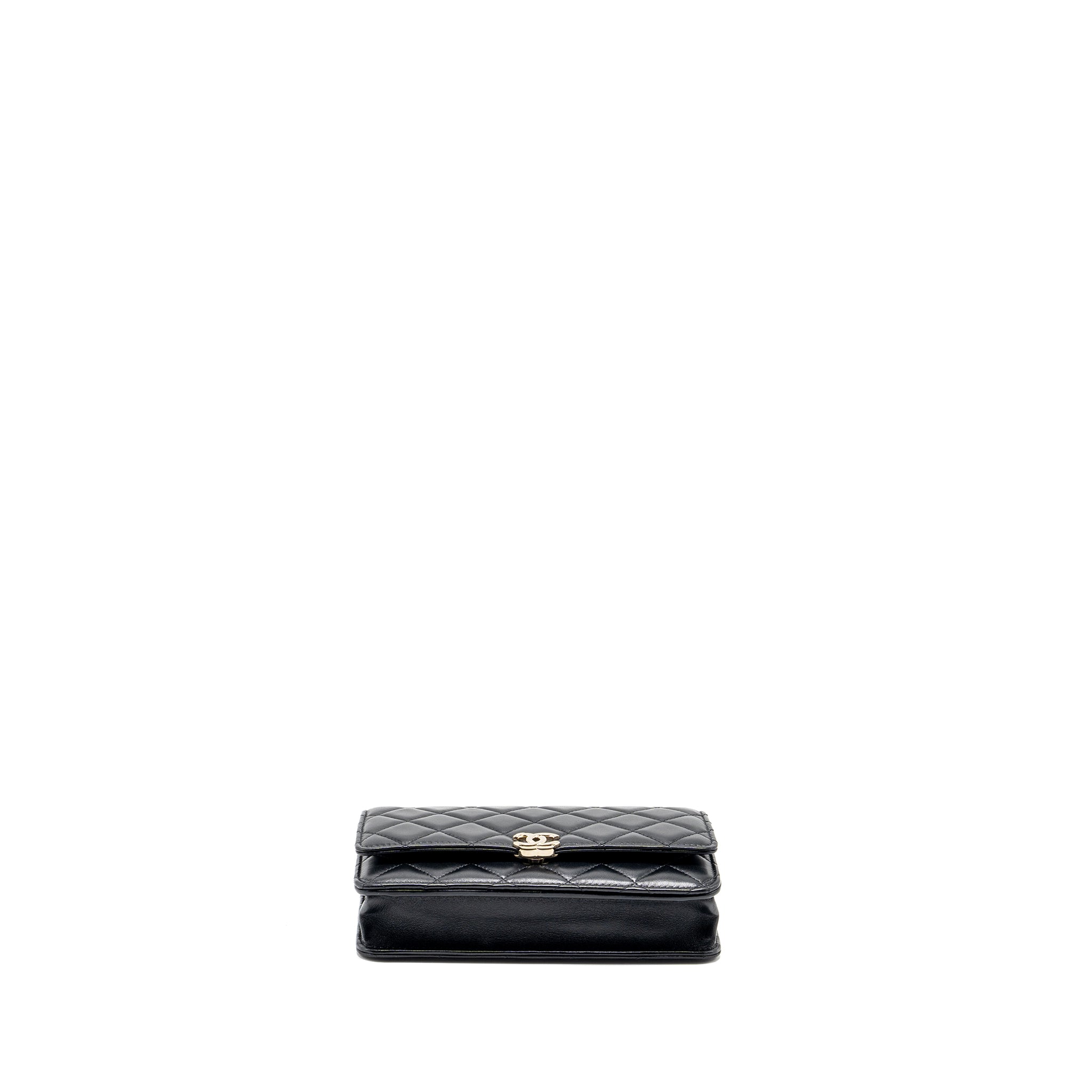 CHANEL LEATHER TOP HANDLE WALLET ON CHAIN LAMBSKIN BLACK LGHW (MICROCHIP)