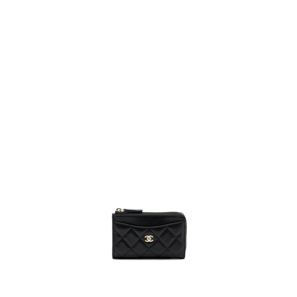CHANEL L ZIPPER CARD HOLDER CAVIAR BLACK GHW (MICROCHIP )