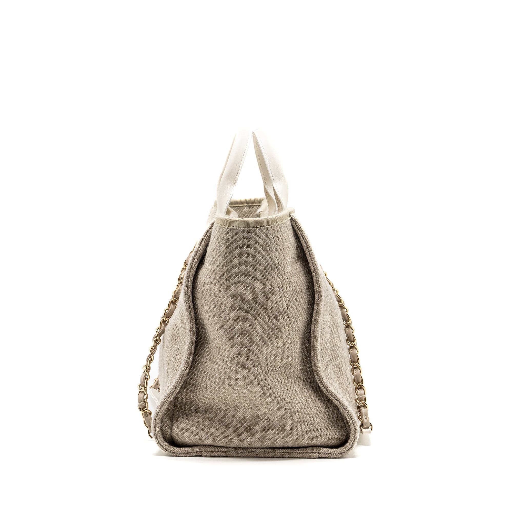 CHANEL DEAUVILLE BAG CANVAS/ LEATHER BEIGE/WHITE GHW (MICROCHIP)