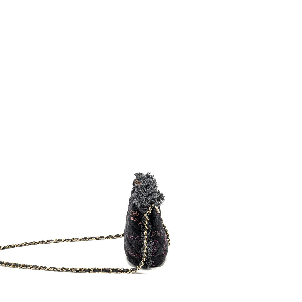 CHANEL SMALL BUCKET BAG DENIM BLACK LGHW (MICROCHIP)
