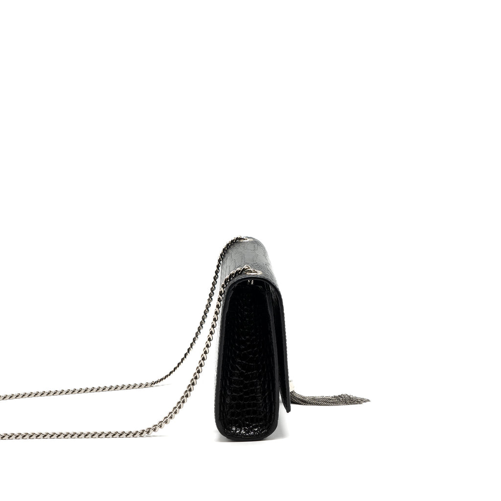 SAINT LAURENT/YSL KATE TASSEL CROC-EMBOSSED CALFSKIN BLACK SH