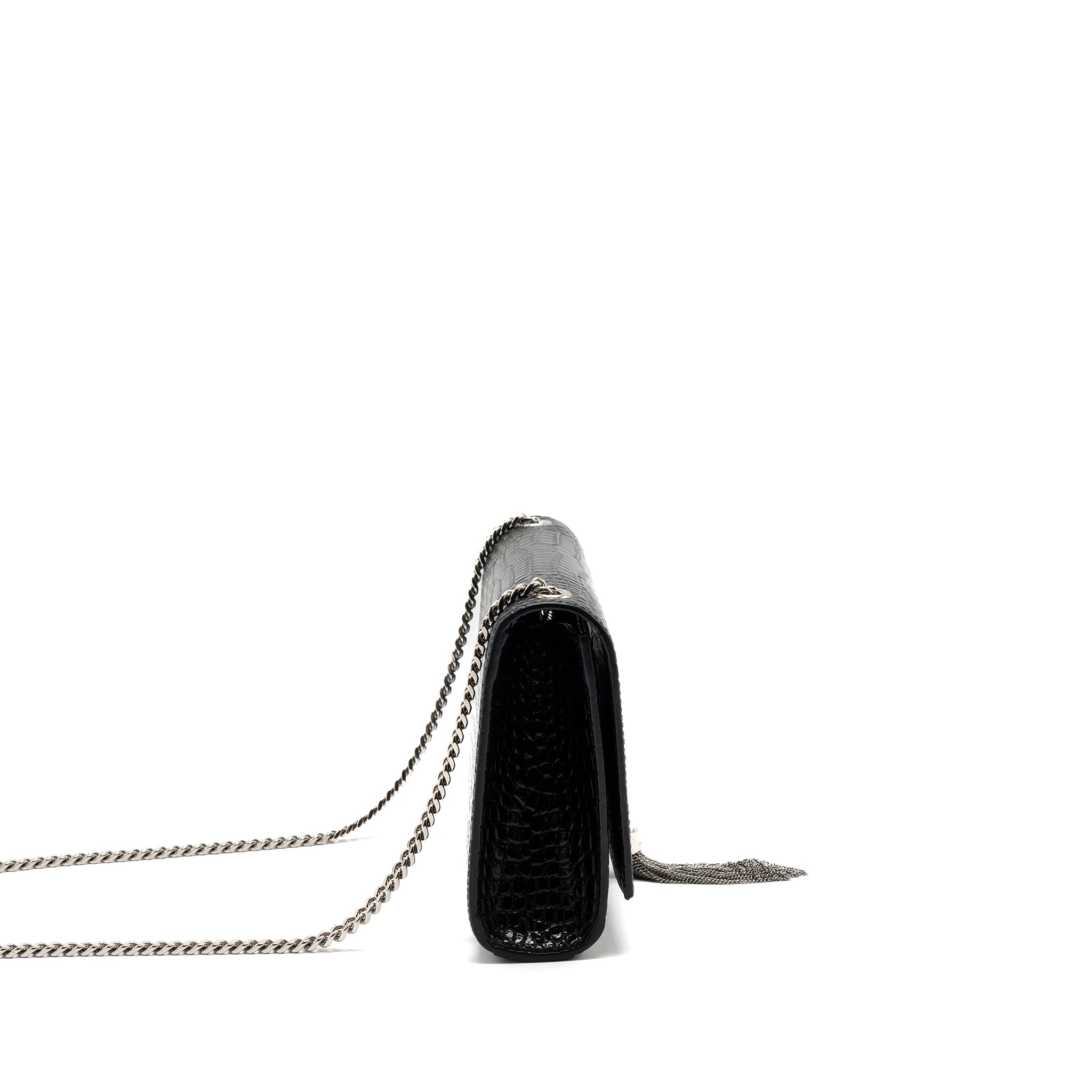 SAINT LAURENT/YSL KATE TASSEL CROC-EMBOSSED CALFSKIN BLACK SH