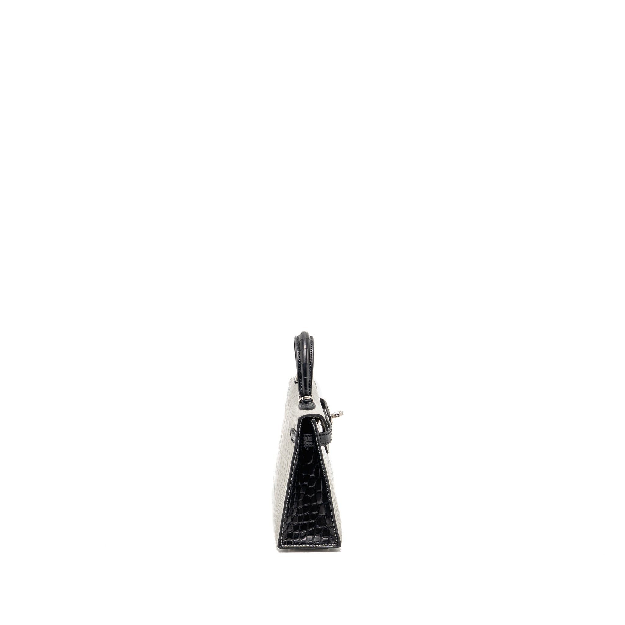 HERMES MINI KELLY II ALLIGATOR MISSISSIPPIENSIS MATT GRIS PERLE / BLACK SHW