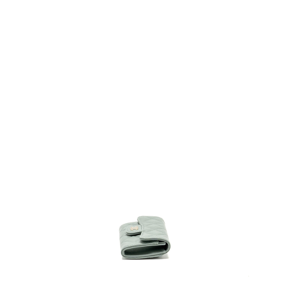 CHANEL CLASSIC FLAP CARD HOLDER CAVIAR LIGHT GREEN LGHW(MICROCHIP)