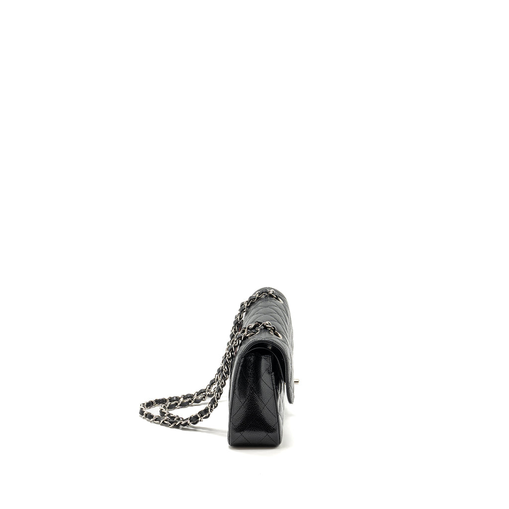 CHANEL SMALL CLASSIC DOUBLE FLAP BAG CAVIAR BLACK SHW (MICROCHIP)