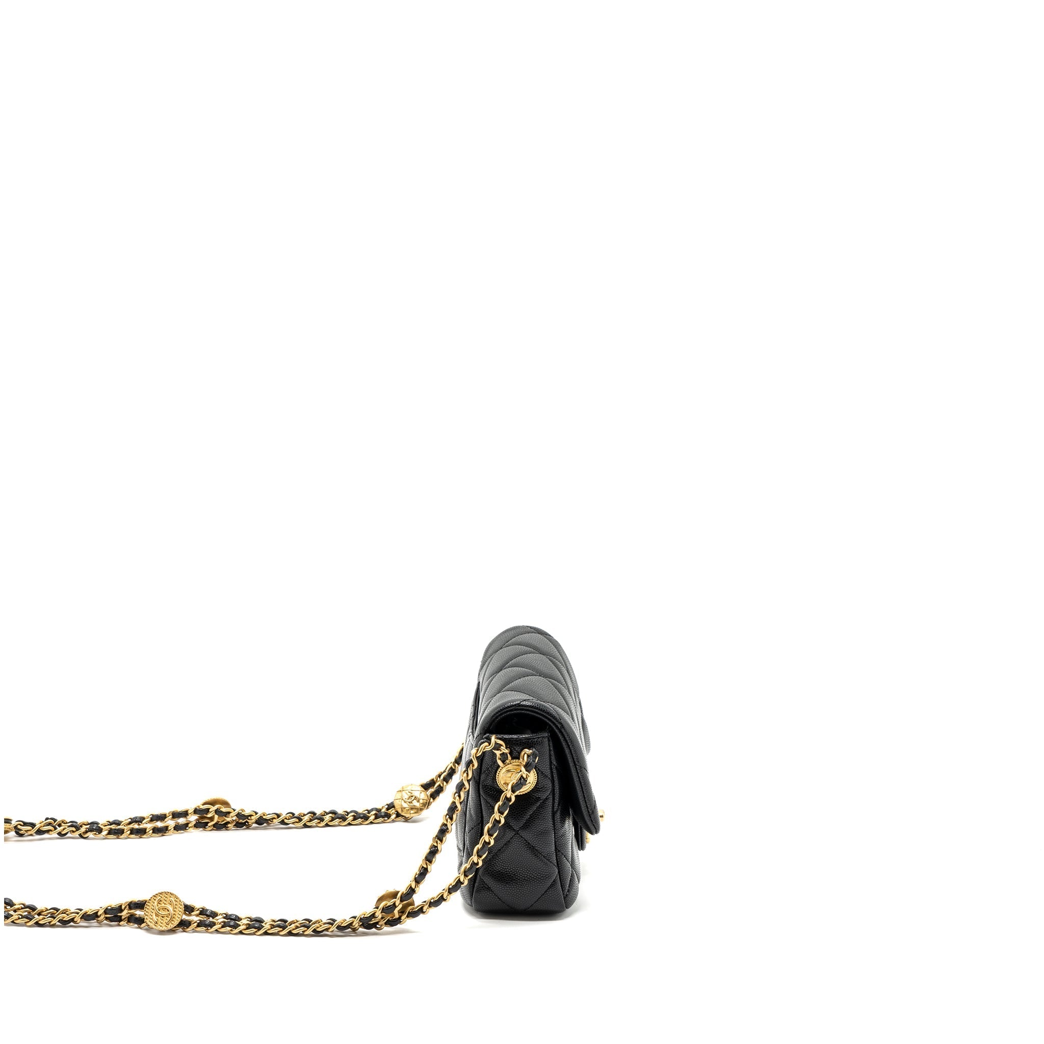 CHANEL MINI TWIST YOUR BUTTON FLAP BAG CAVIAR BLACK GHW(MICROCHIP)