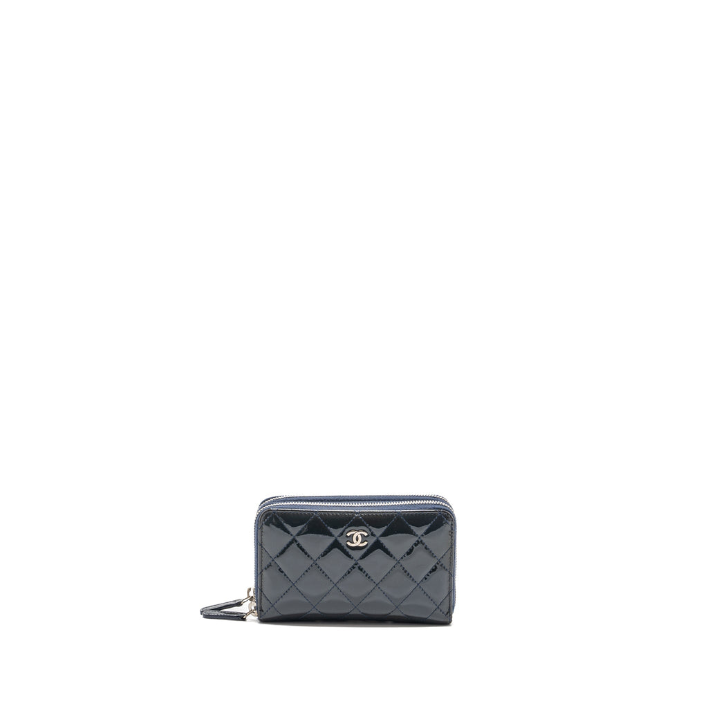 CHANEL DOUBLE ZIP WALLET PATENT NAVY SHW