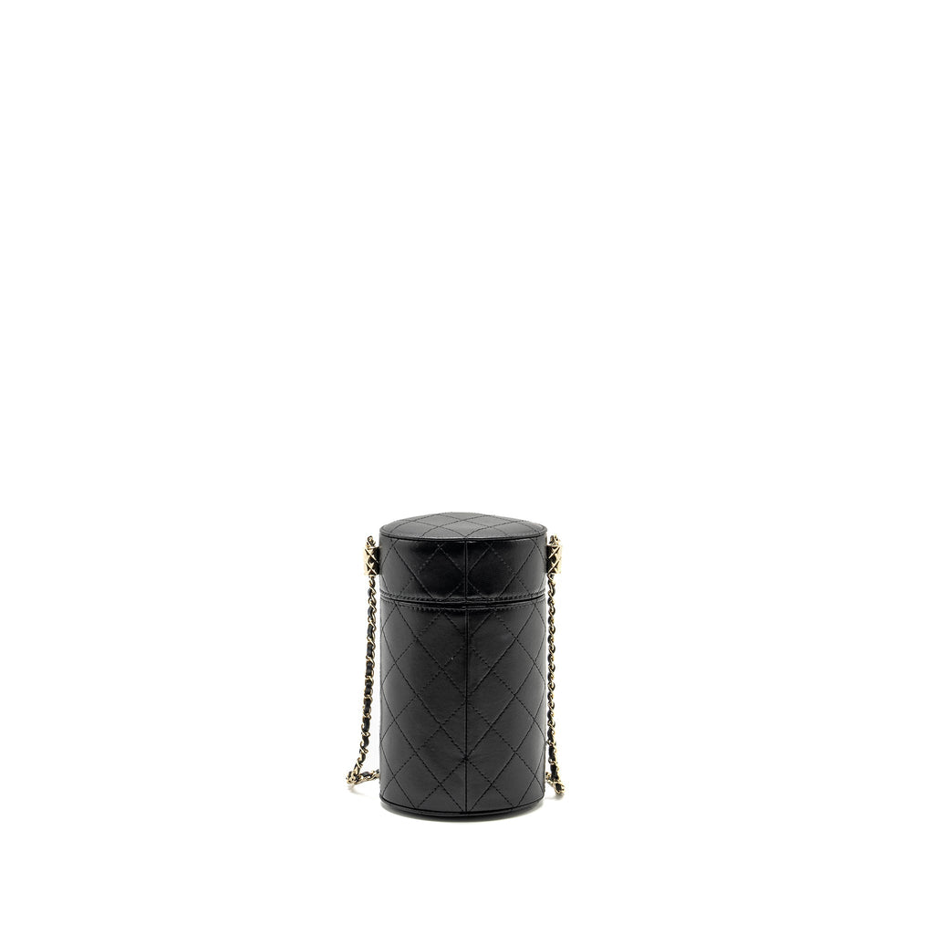 CHANEL CC ROUND VANITY CASE WITH CHAIN LAMBSKIN BLACK LGHW