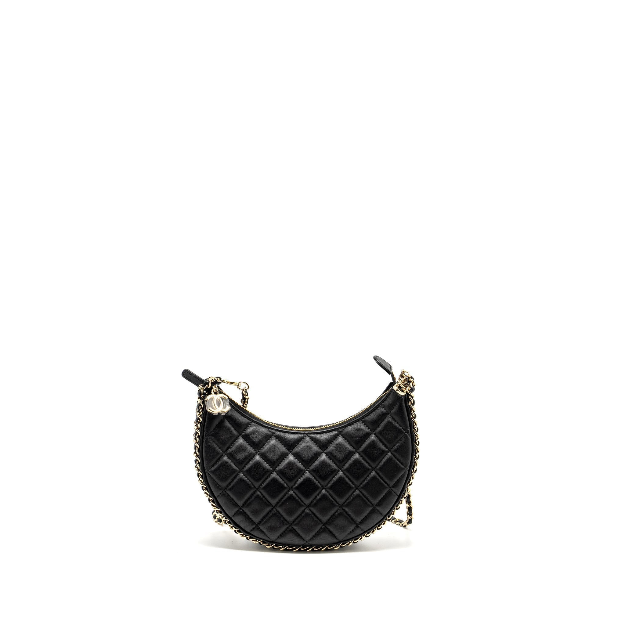 CHANEL SMALL MOON HOBO BAG LAMBSKIN BLACK LGHW (MICROCHIP)