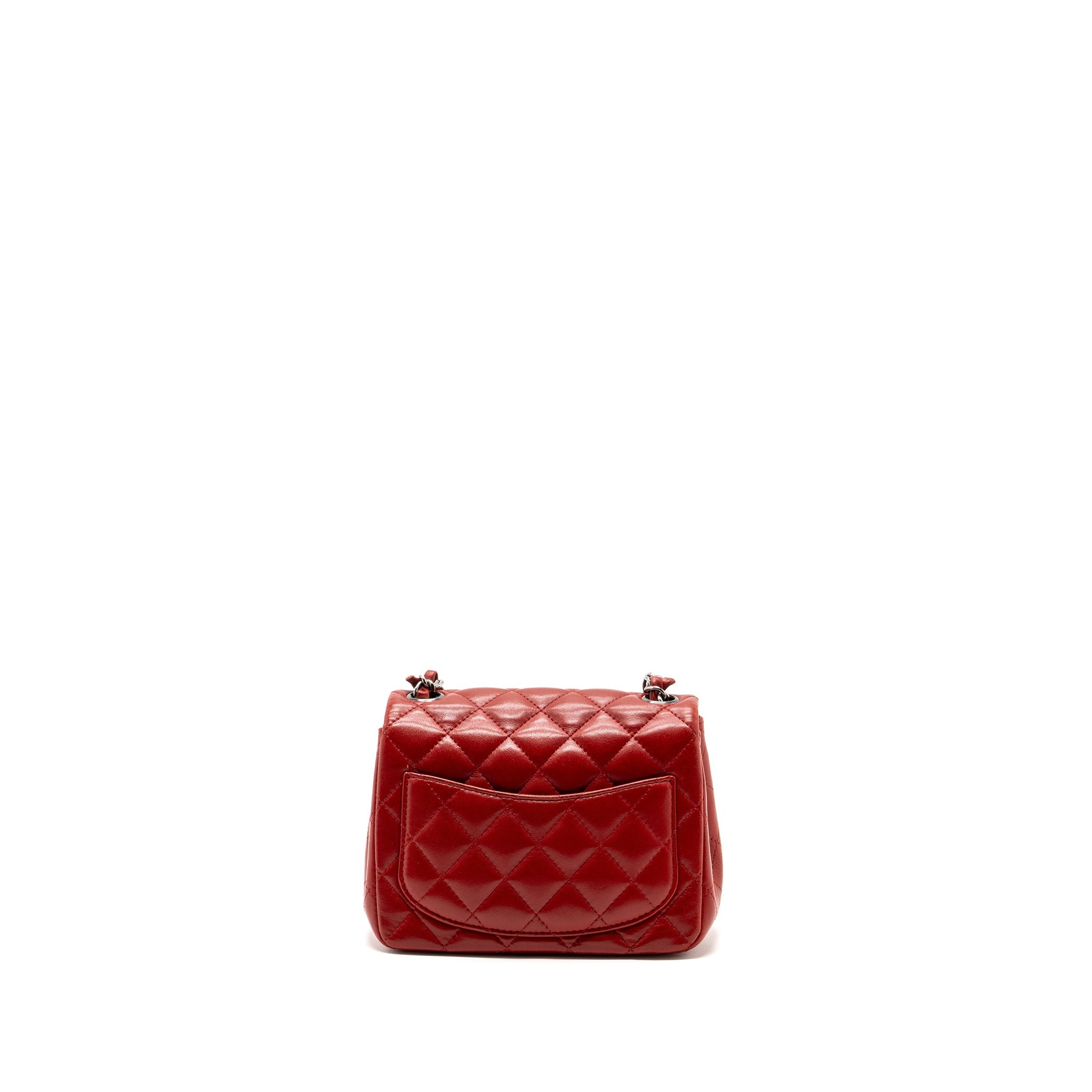 CHANEL MINI SQUARE FLAP BAG LAMBSKIN RED BLACK HARDWARE
