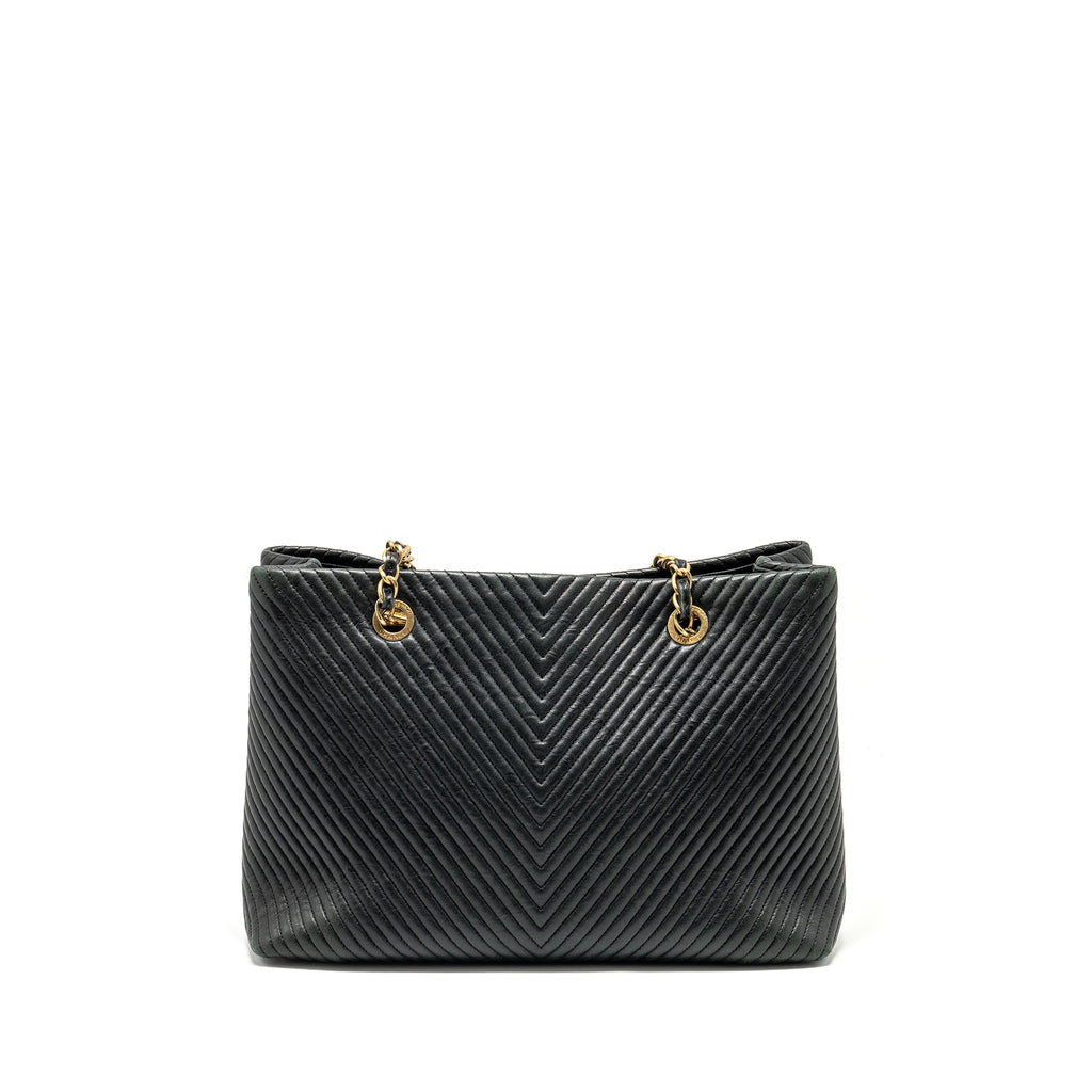 CHANEL CHEVRON SHOPPING TOTE BAG GOATSKIN BLACK GHW