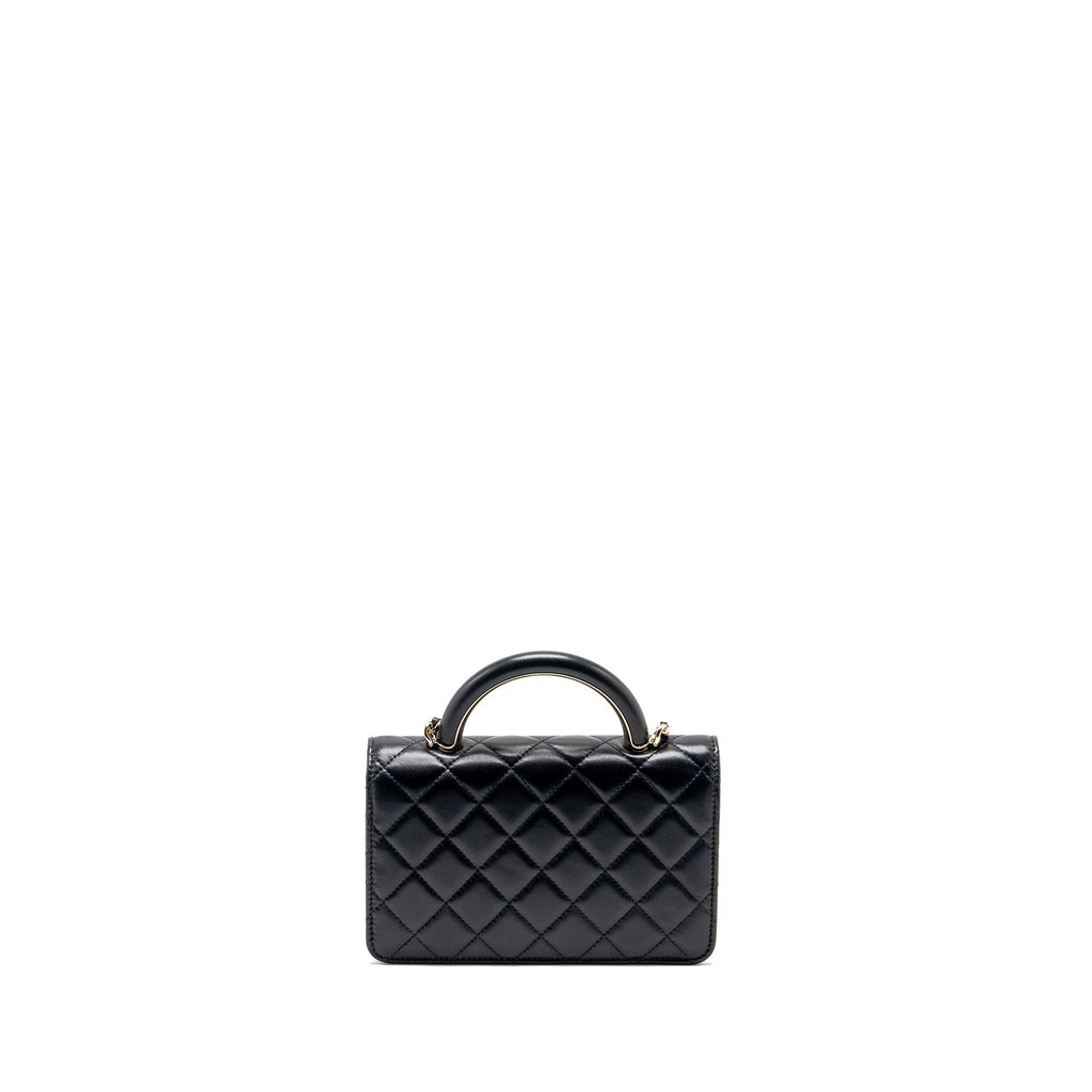 CHANEL LEATHER TOP HANDLE WALLET ON CHAIN LAMBSKIN BLACK LGHW (MICROCHIP)