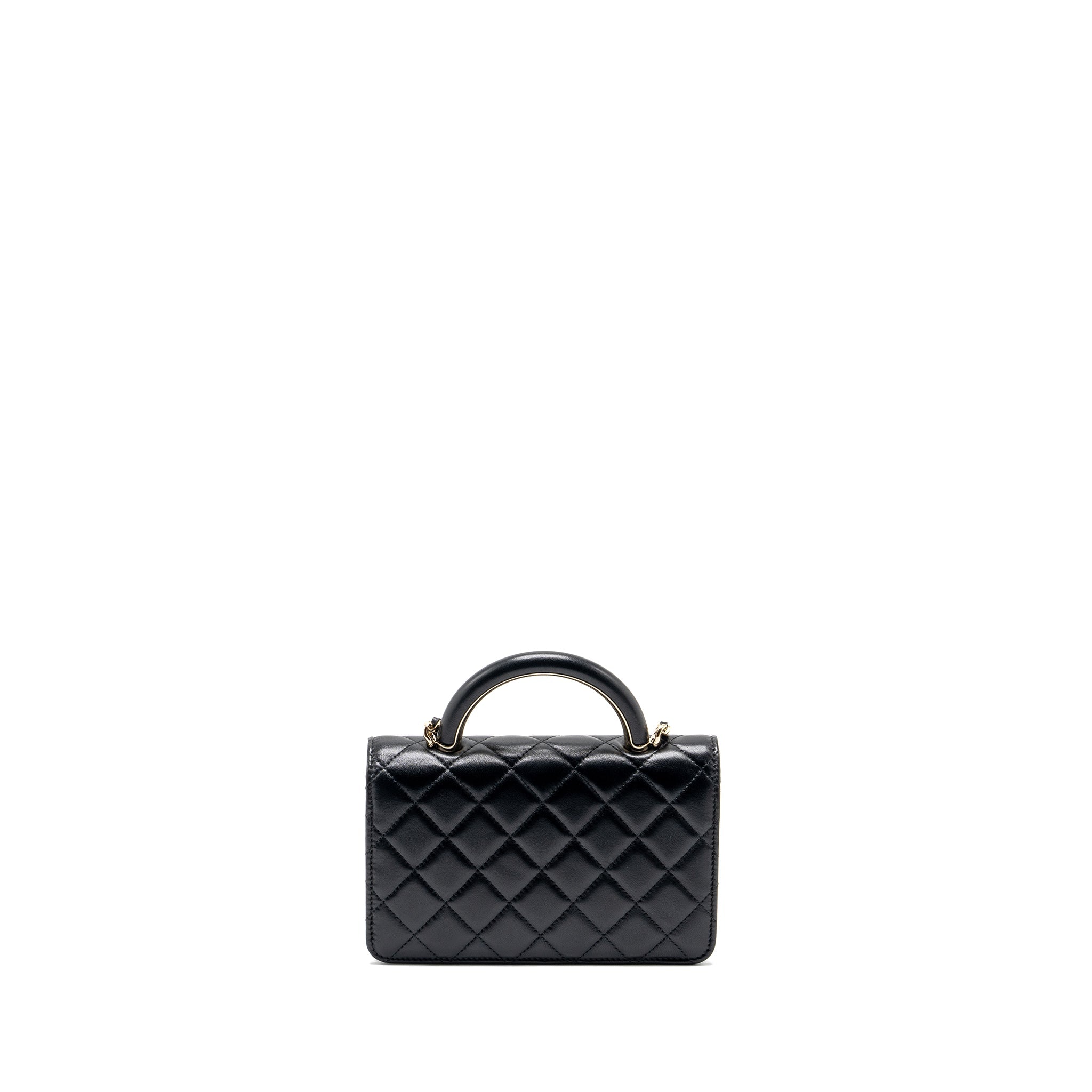 CHANEL LEATHER TOP HANDLE WALLET ON CHAIN LAMBSKIN BLACK LGHW (MICROCHIP)