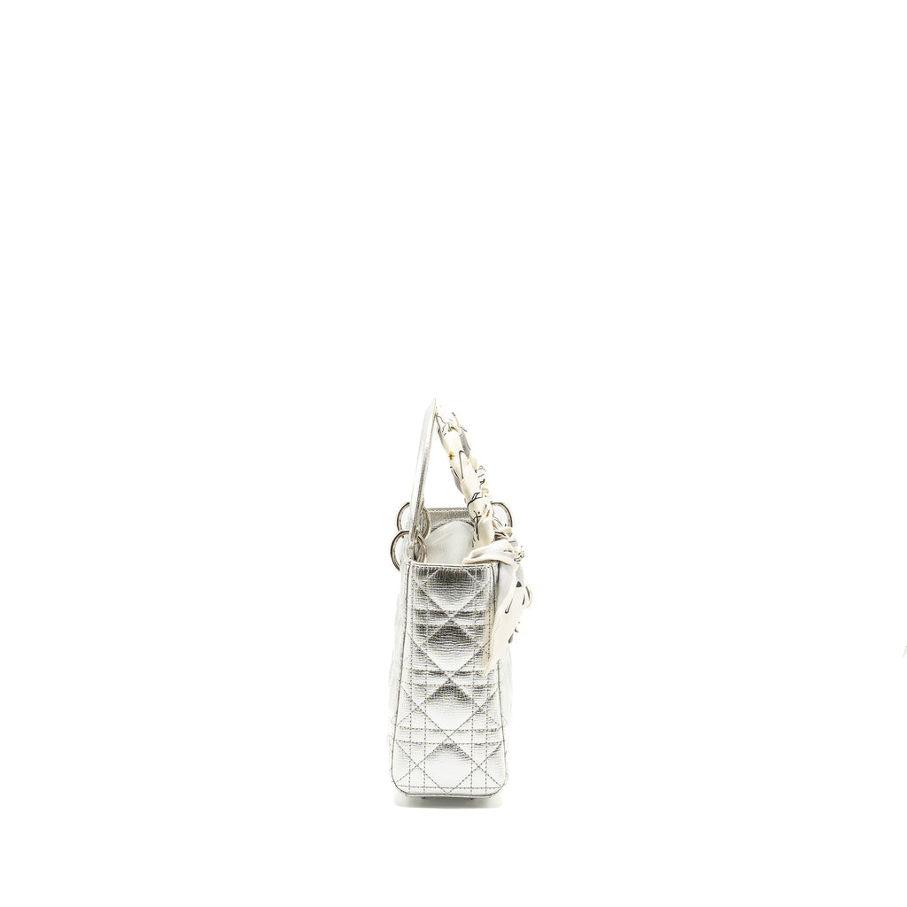 DIOR SMALL MY ABC LADY DIOR CANNAGE CALFSKIN METALLIC SILVER SHW