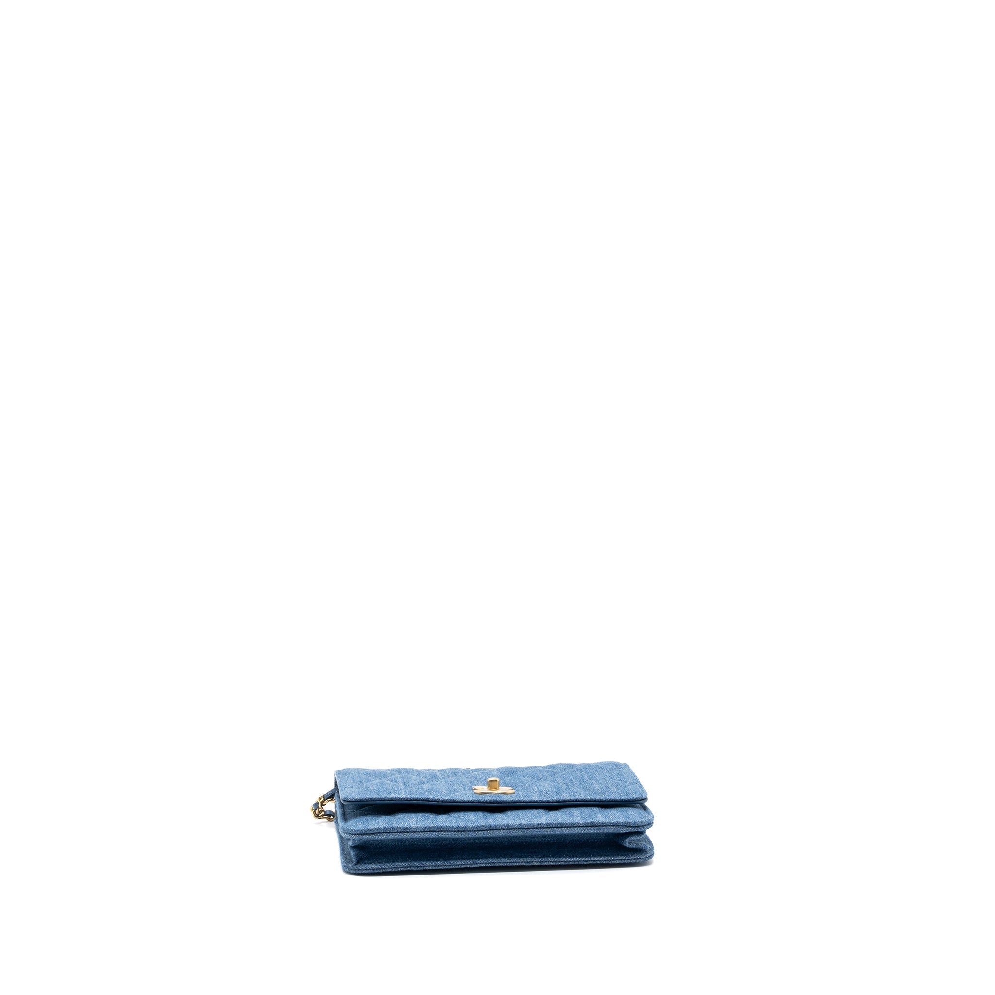 CHANEL 22C PEARL CRUSH WALLET ON CHAIN DENIM BLUE GHW (MICROCHIP)