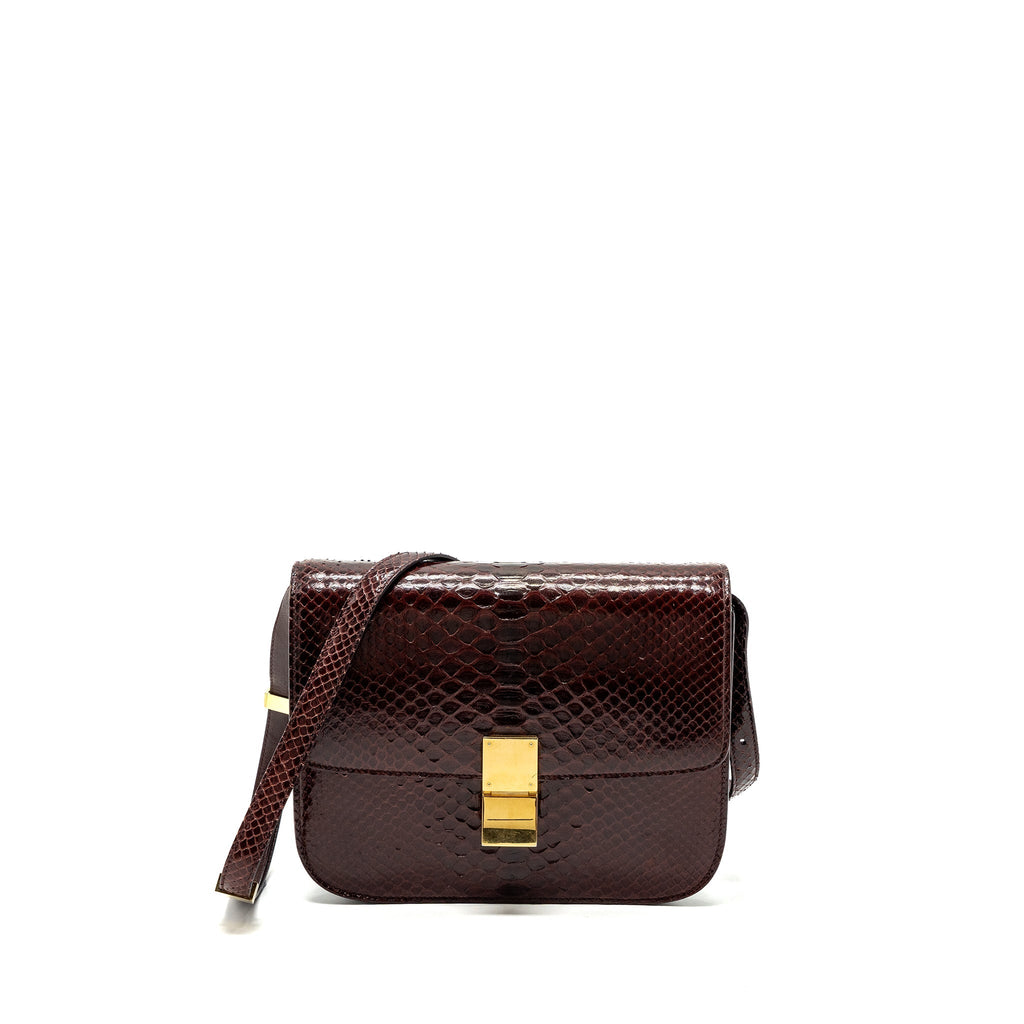 CELINE MEDIUM CLASSIC BOX BAG PYTHON BURGUNDY GHW