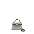 HERMES MINI KELLY II ALLIGATOR MISSISSIPPIENSIS MATT GRIS PERLE / BLACK SHW
