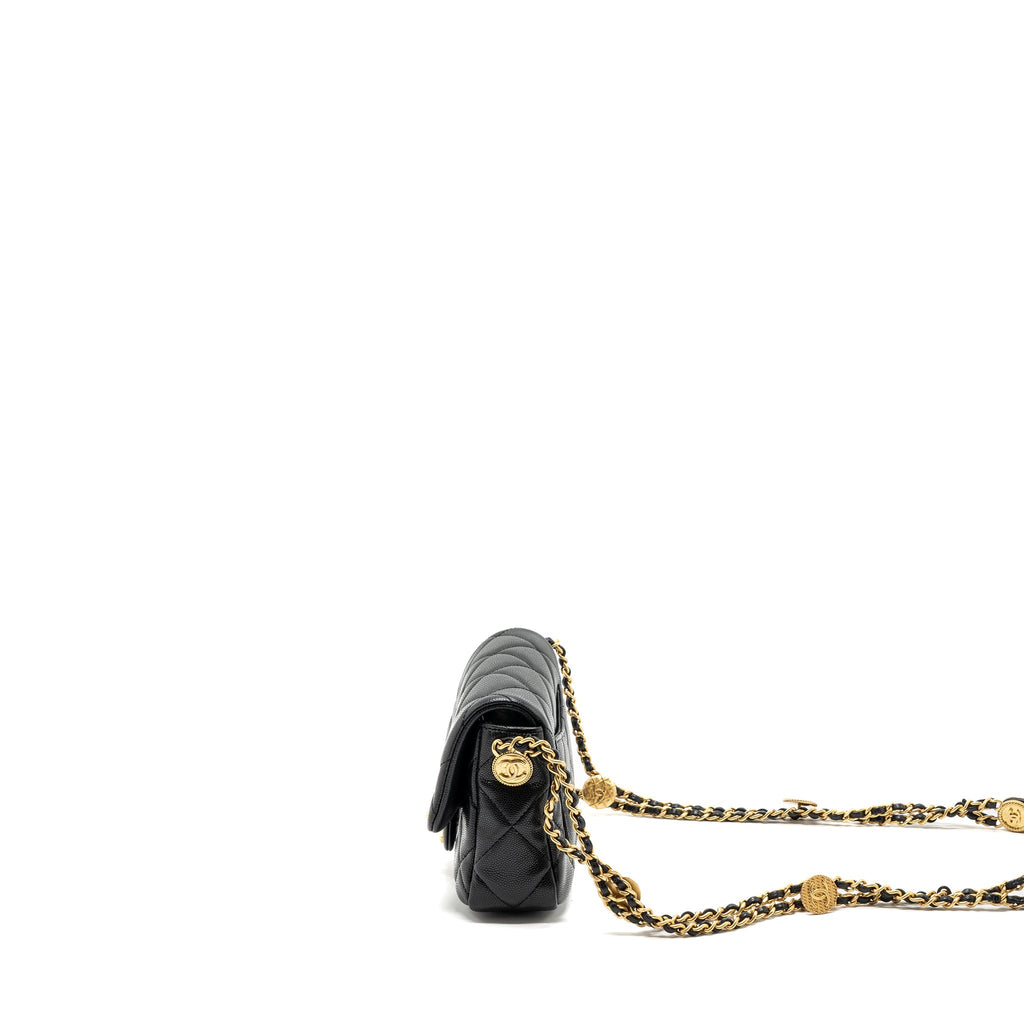 CHANEL MINI TWIST YOUR BUTTON FLAP BAG CAVIAR BLACK GHW(MICROCHIP)