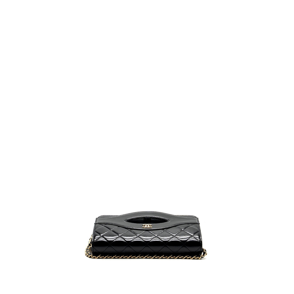 CHANEL 24C 31 WALLET ON CHAIN SHINY CALFSKIN BLACK LGHW (MICROCHIP)