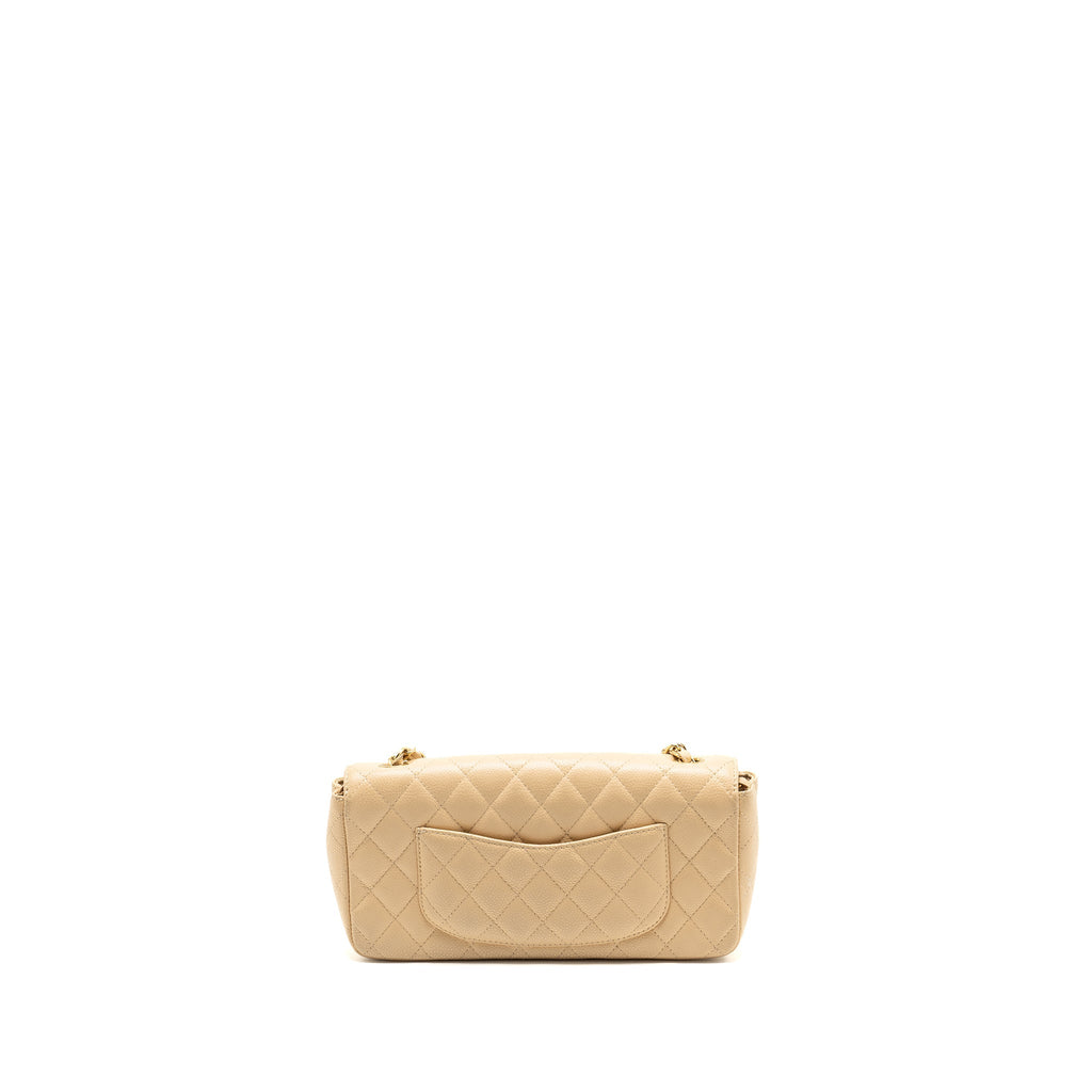 CHANEL EAST-WEST FLAP SHOULDER BAG CAVIAR BEIGE GHW