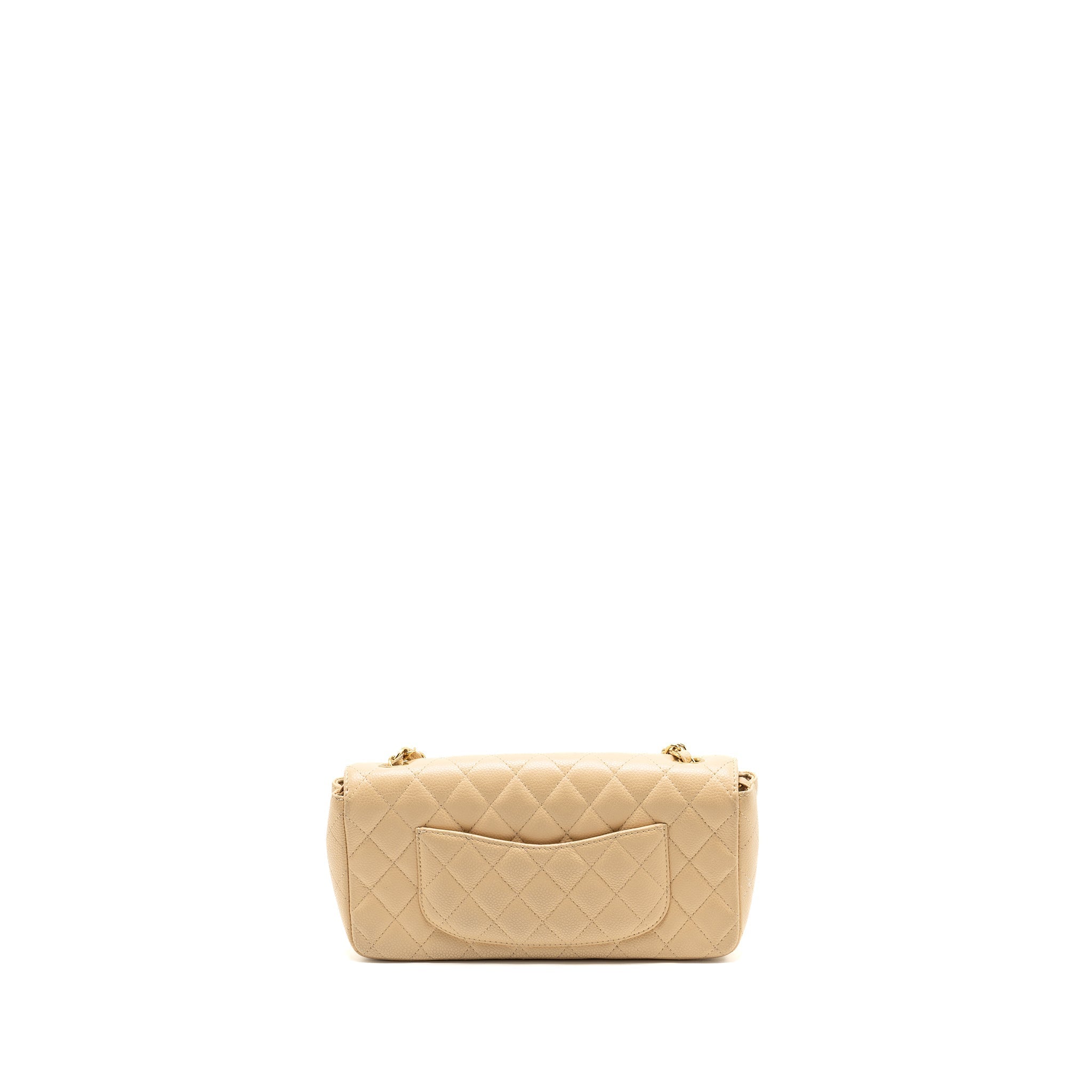 CHANEL EAST-WEST FLAP SHOULDER BAG CAVIAR BEIGE GHW