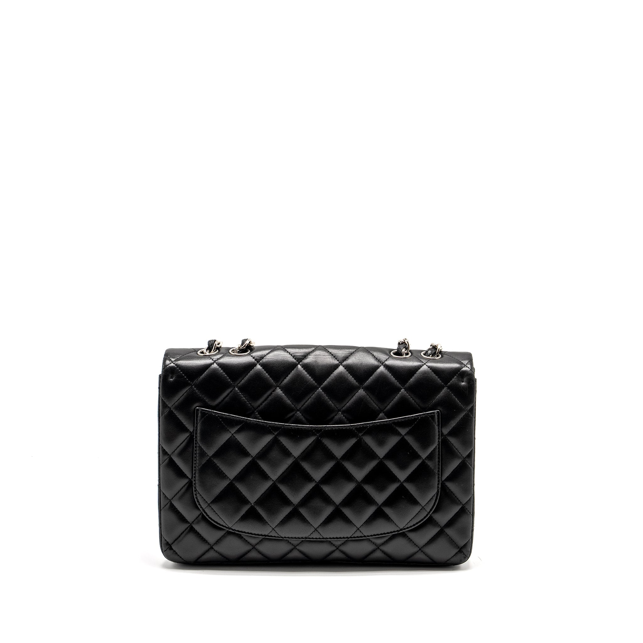 CHANEL JUMBO CLASSIC SINGLE FLAP BAG LAMBSKIN BLACK SHW