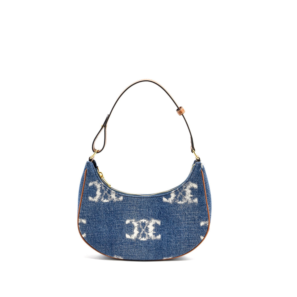 CELINE MEDIUM AVA BAG WITH TRIOMPHE DENIM NAVY/TAN GHW