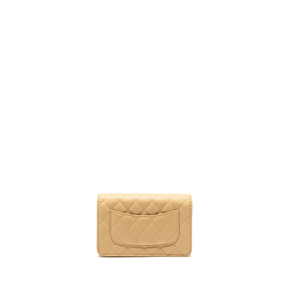 CHANEL CLASSIC WALLET ON CHAIN CAVIAR BEIGE GHW (MICROCHIP)