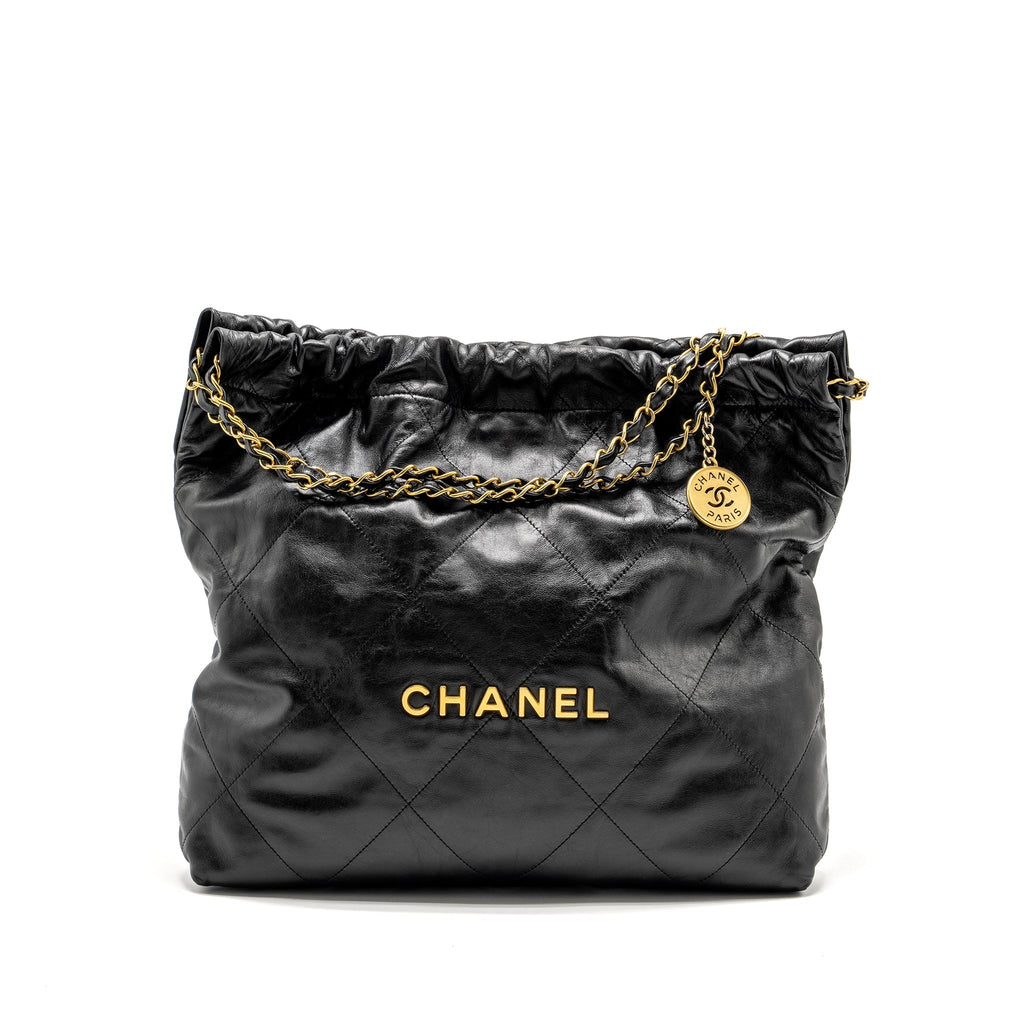 CHANEL MEDIUM 22 BAG SHINY CALFSKIN BLACK GHW (MICROCHIP)
