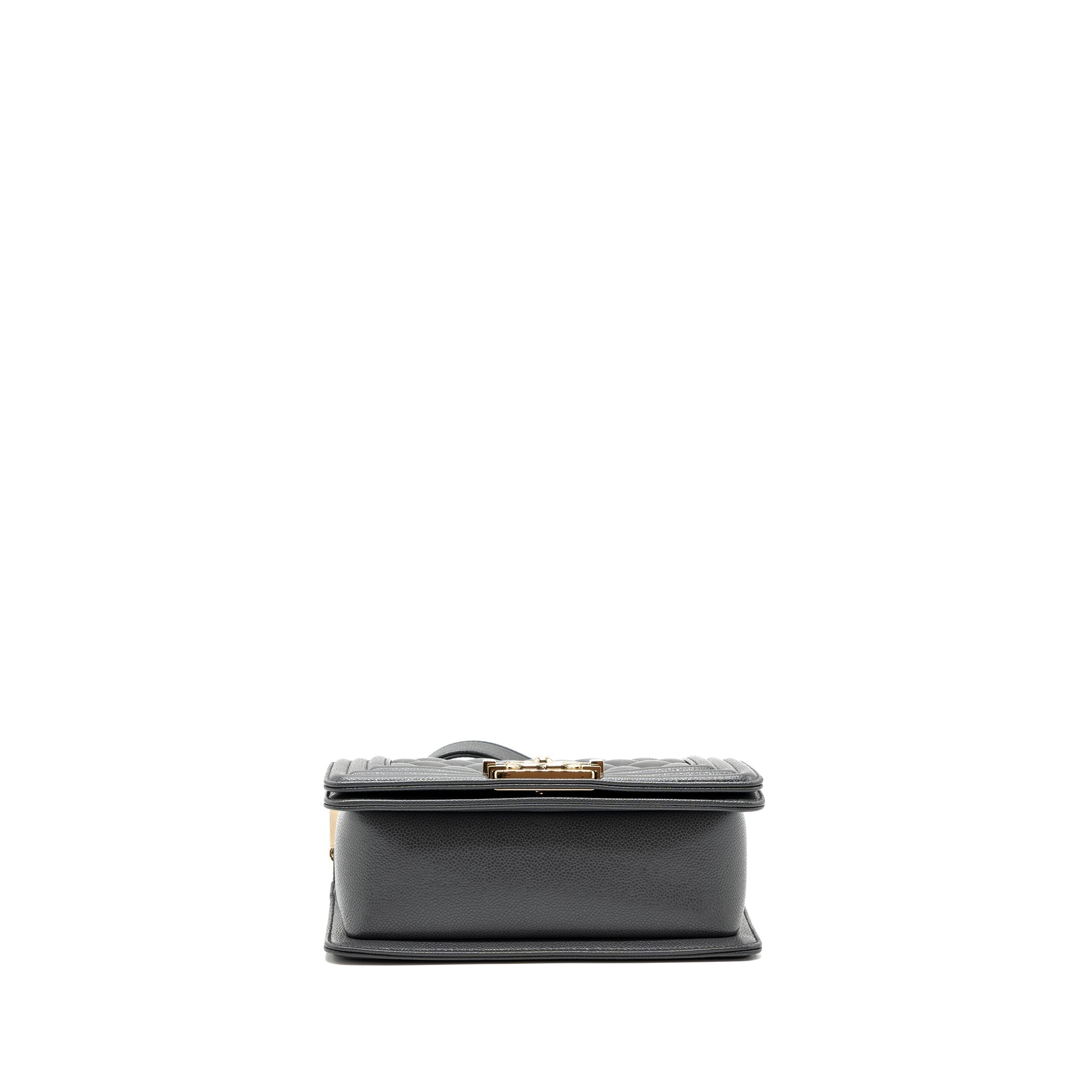 CHANEL SMALL BOY BAG CAVIAR GREY LGHW (MICROCHIP)